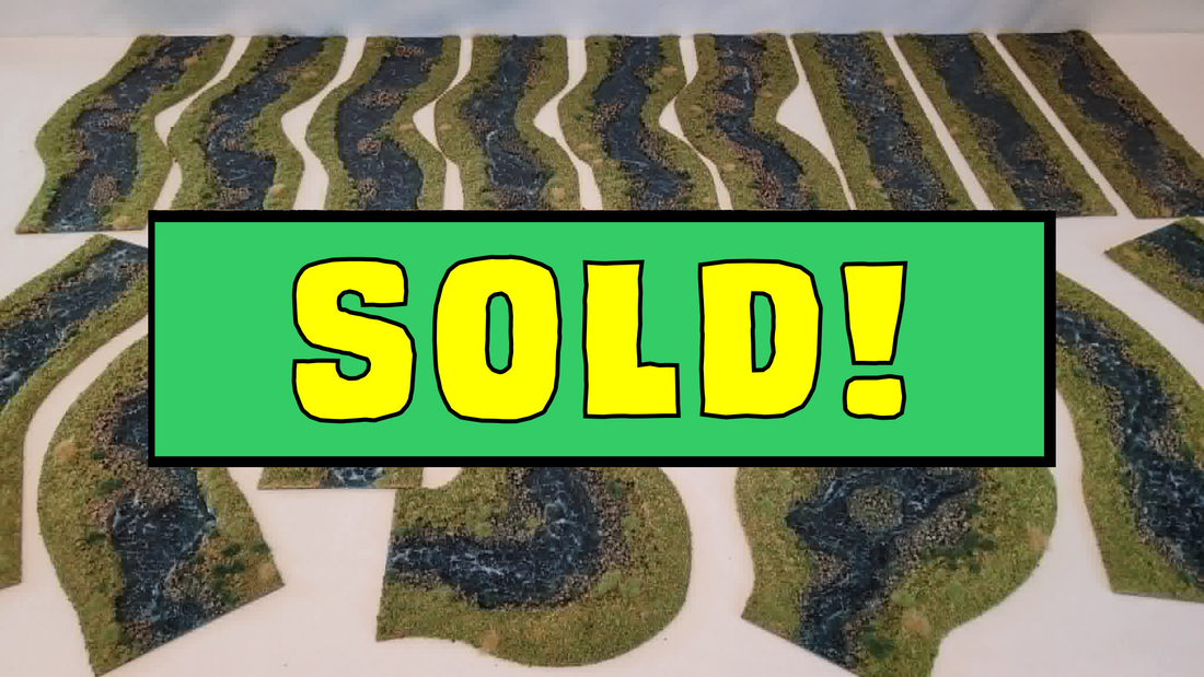 Over 15ft of Handmade 28mm Stream Set — 18-Piece Flocked River Terrain with Bends, Forks, Ponds & Springs | Wargaming & RPG Water Features