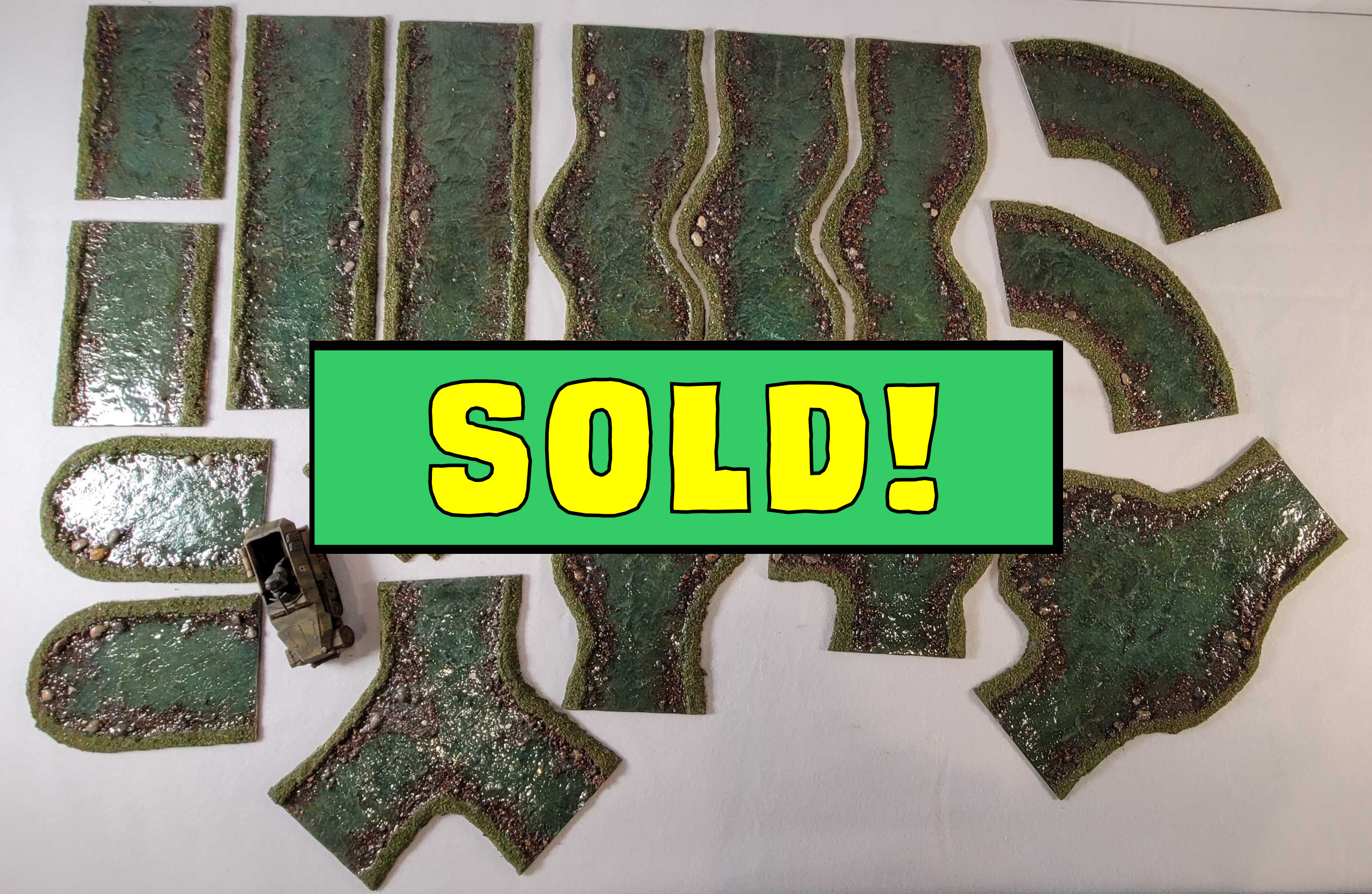 Handmade River Terrain Set – Modular Wargaming River Sections | 28mm Scale | Acrylic Base | Wargame Terrain by Chan