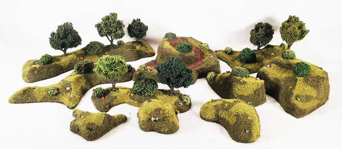 10 Piece Handcrafted Forest & Hill Terrain Set – 28mm Wargaming Scenery