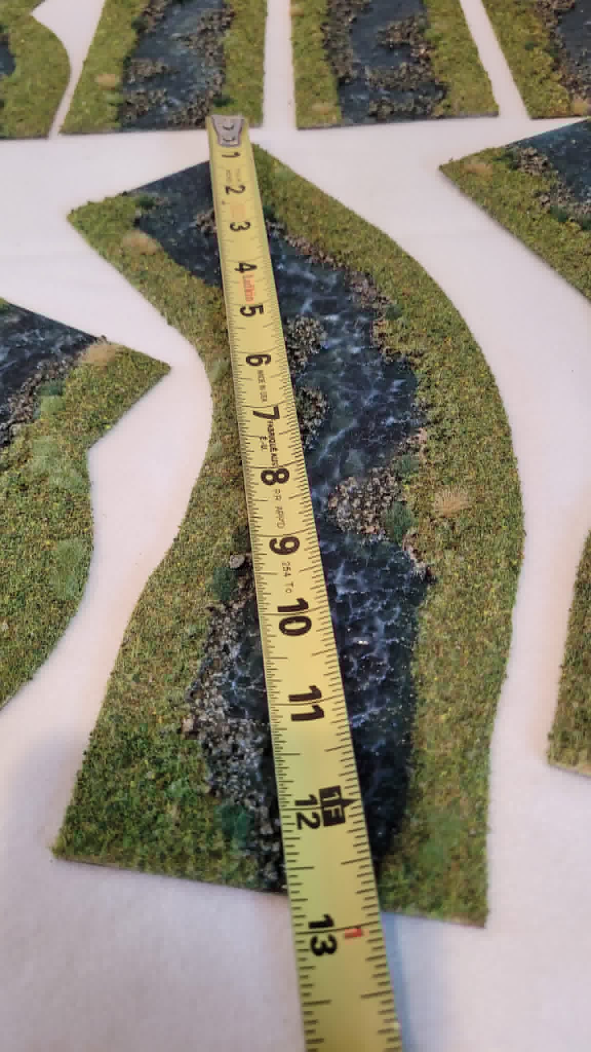 Over 15ft of Handmade 28mm Stream Set — 18-Piece Flocked River Terrain with Bends, Forks, Ponds & Springs | Wargaming & RPG Water Features