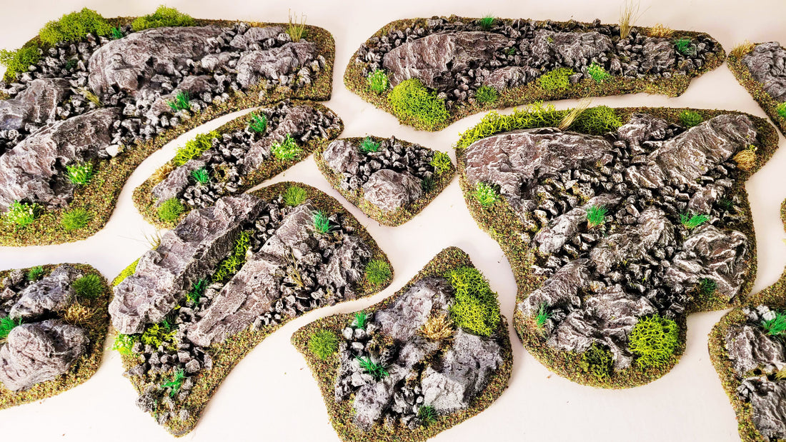 Rocky Grounds - Modular Rough Terrain Set for 28mm Tabletop Gaming - 10 Piece Scatter Terrain Collection