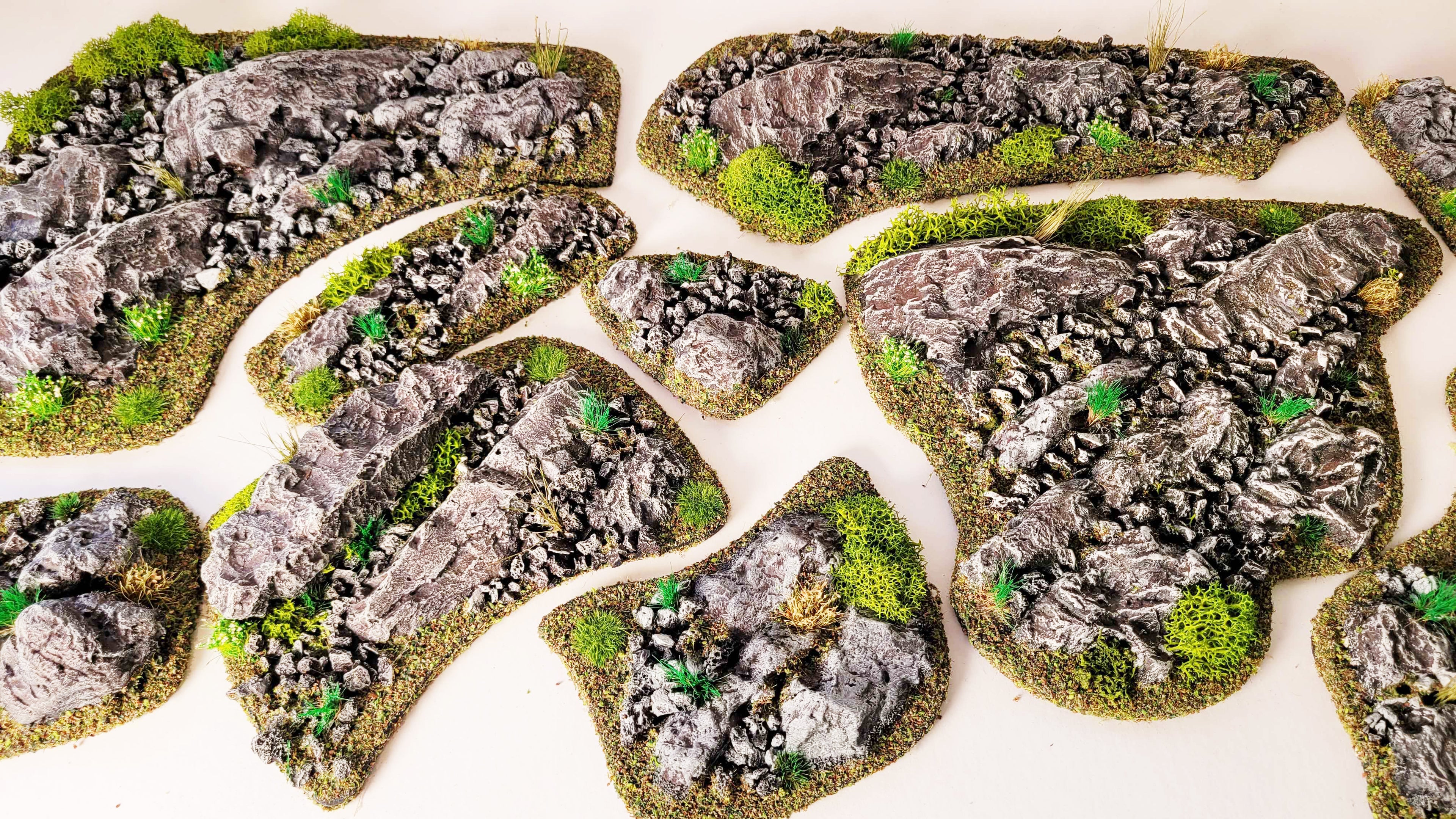 Rocky Grounds - Modular Rough Terrain Set for 28mm Tabletop Gaming - 10 Piece Scatter Terrain Collection