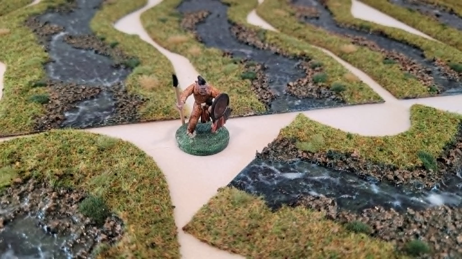 Over 15ft of Handmade 28mm Stream Set — 18-Piece Flocked River Terrain with Bends, Forks, Ponds &amp; Springs | Wargaming &amp; RPG Water Features