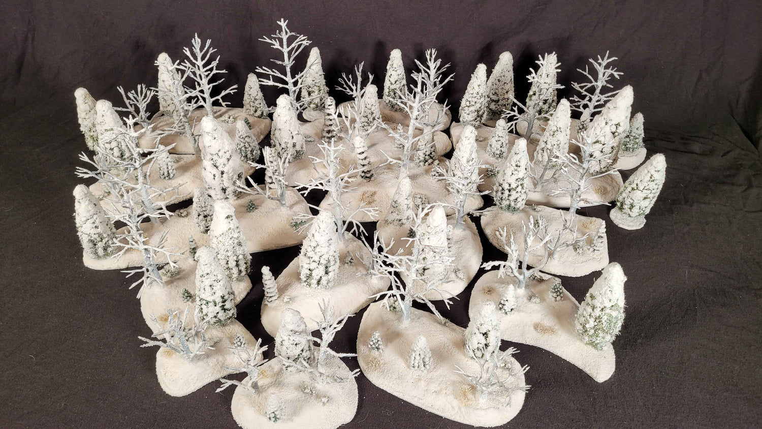 Winter Warfare Terrain Set – 20-Piece Hand-Made Snow Forest Collection (28mm, MDF Bases)