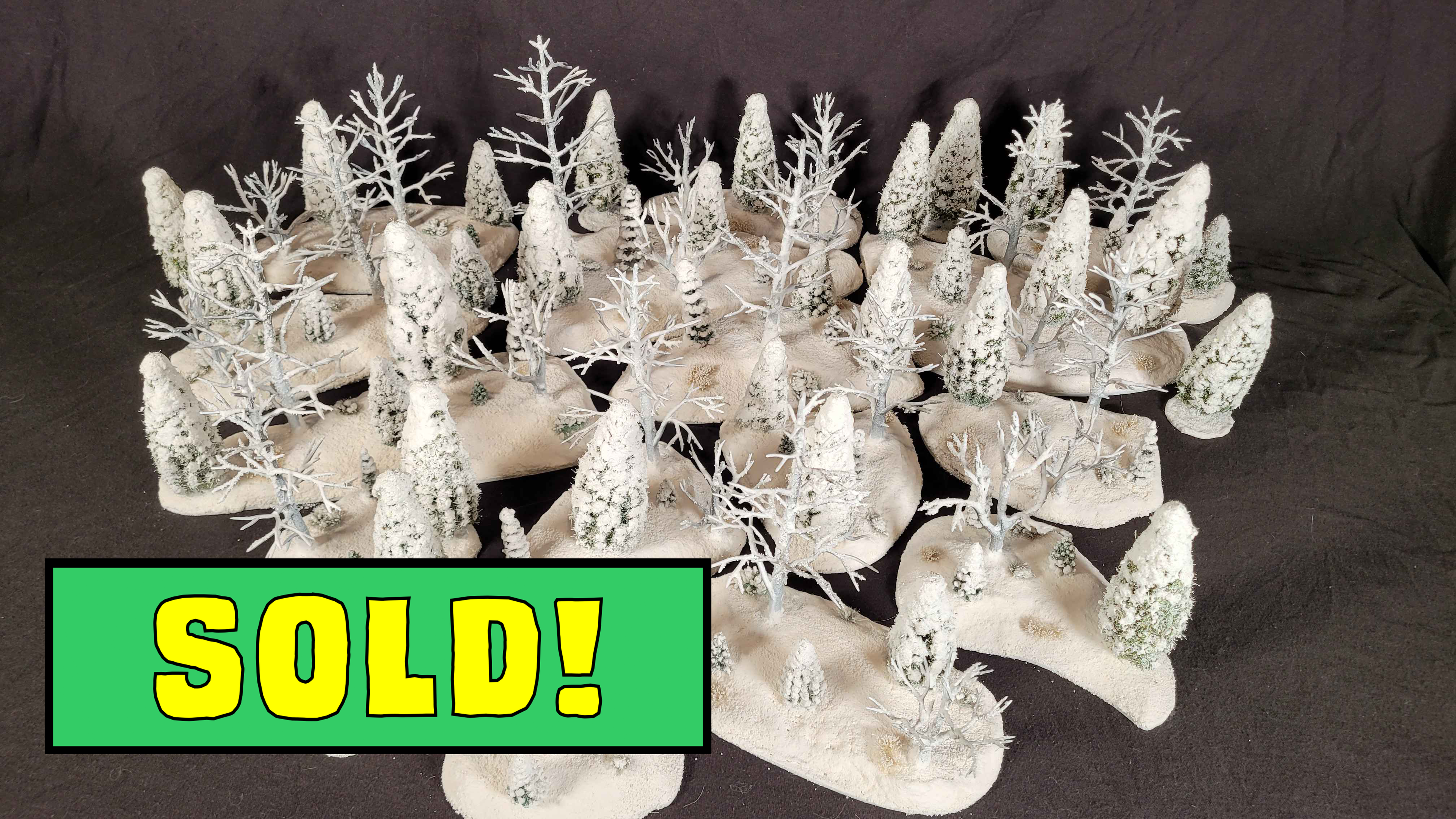 Winter Warfare Terrain Set – 20-Piece Hand-Made Snow Forest Collection (28mm, MDF Bases)