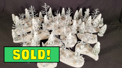 Winter Warfare Terrain Set – 20-Piece Hand-Made Snow Forest Collection (28mm, MDF Bases)