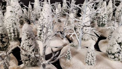 Winter Warfare Terrain Set – 20-Piece Hand-Made Snow Forest Collection (28mm, MDF Bases)