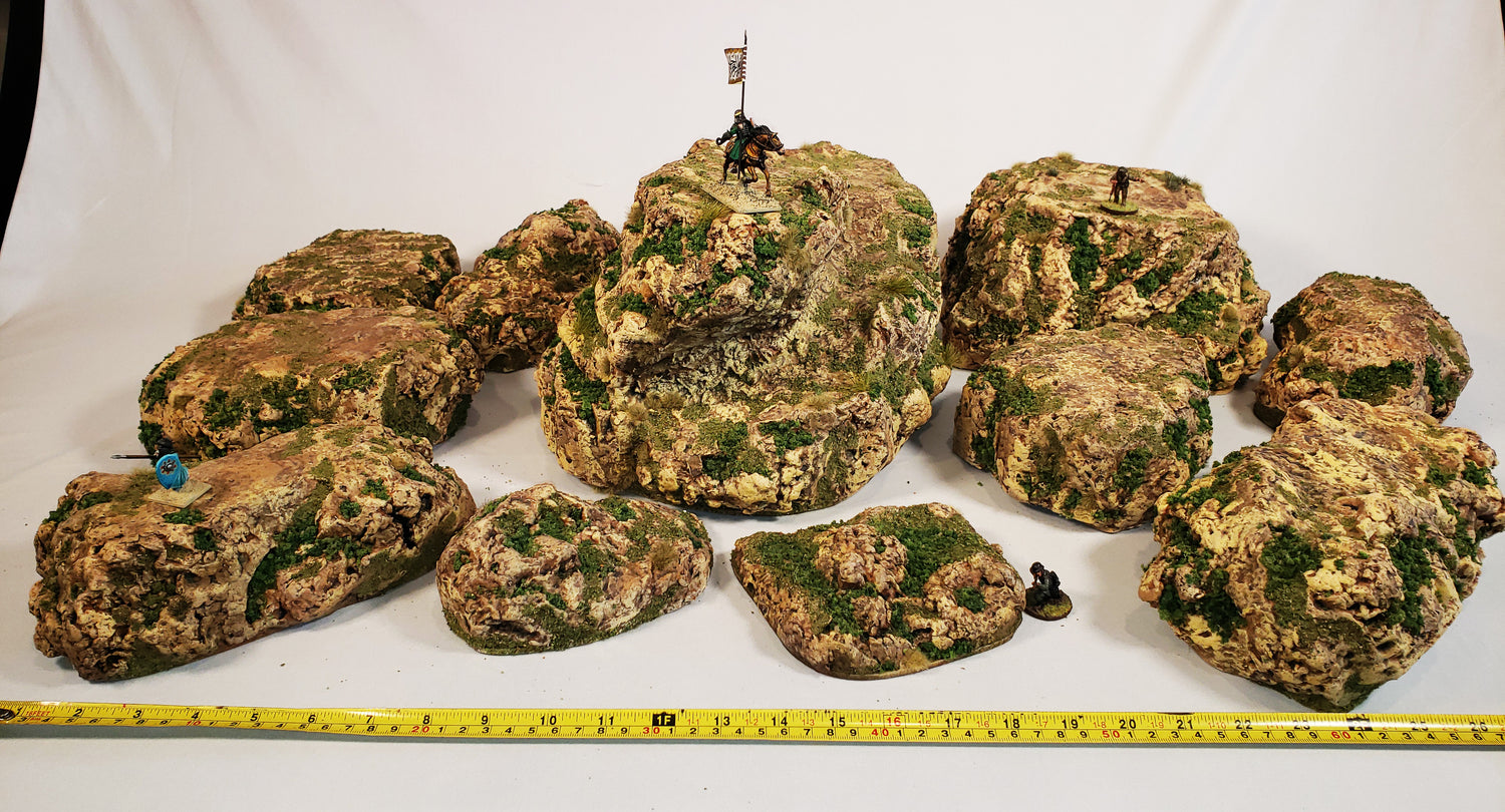 11-Piece Desert Rock &amp; Hill Terrain Set | 28mm Wargaming | Painted &amp; Flocked | Ready to Play