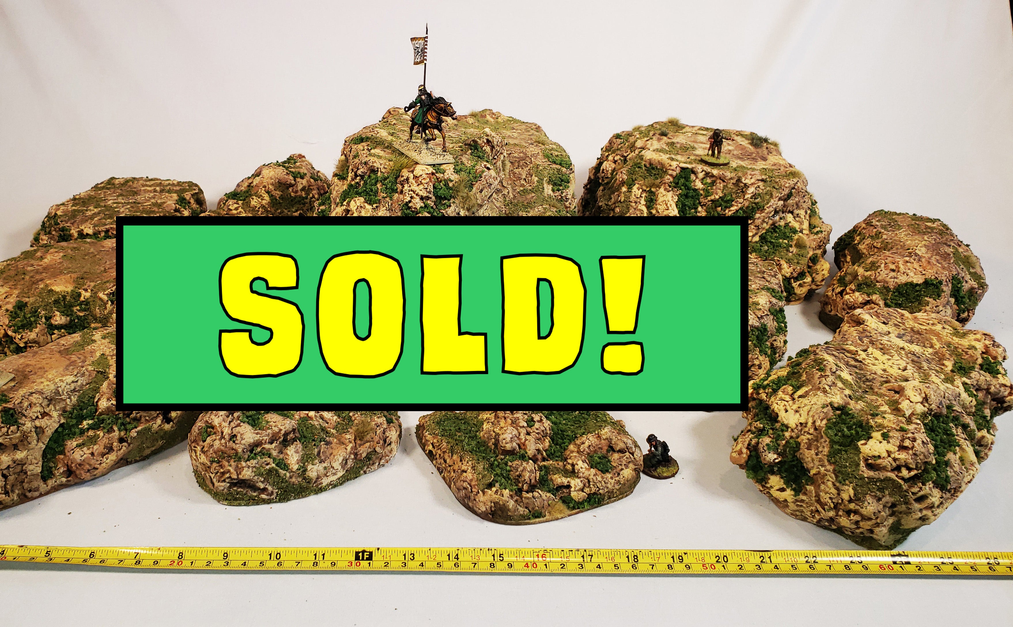 11-Piece Desert Rock &amp; Hill Terrain Set | 28mm Wargaming | Painted &amp; Flocked | Ready to Play