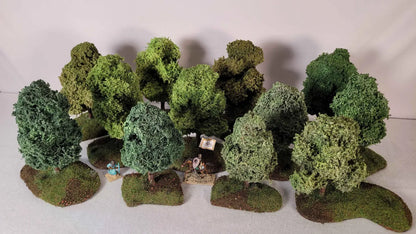 12 Woodland Tree Set | Hand-Made MDF Bases | Tabletop Wargaming Forest Scatter