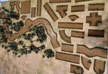Handcrafted Vietnam/Jungle Terrain Set – River, Roads, Rice Paddy &amp; Jungle (28mm, Multi-Scale) – 44-Piece Complete Table Set
