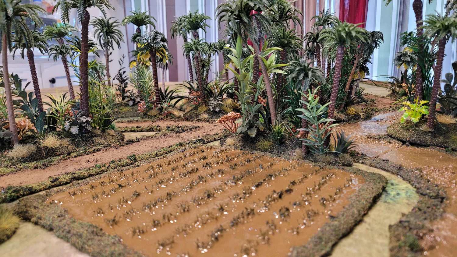Handcrafted Vietnam/Jungle Terrain Set – River, Roads, Rice Paddy &amp; Jungle (28mm, Multi-Scale) – 44-Piece Complete Table Set