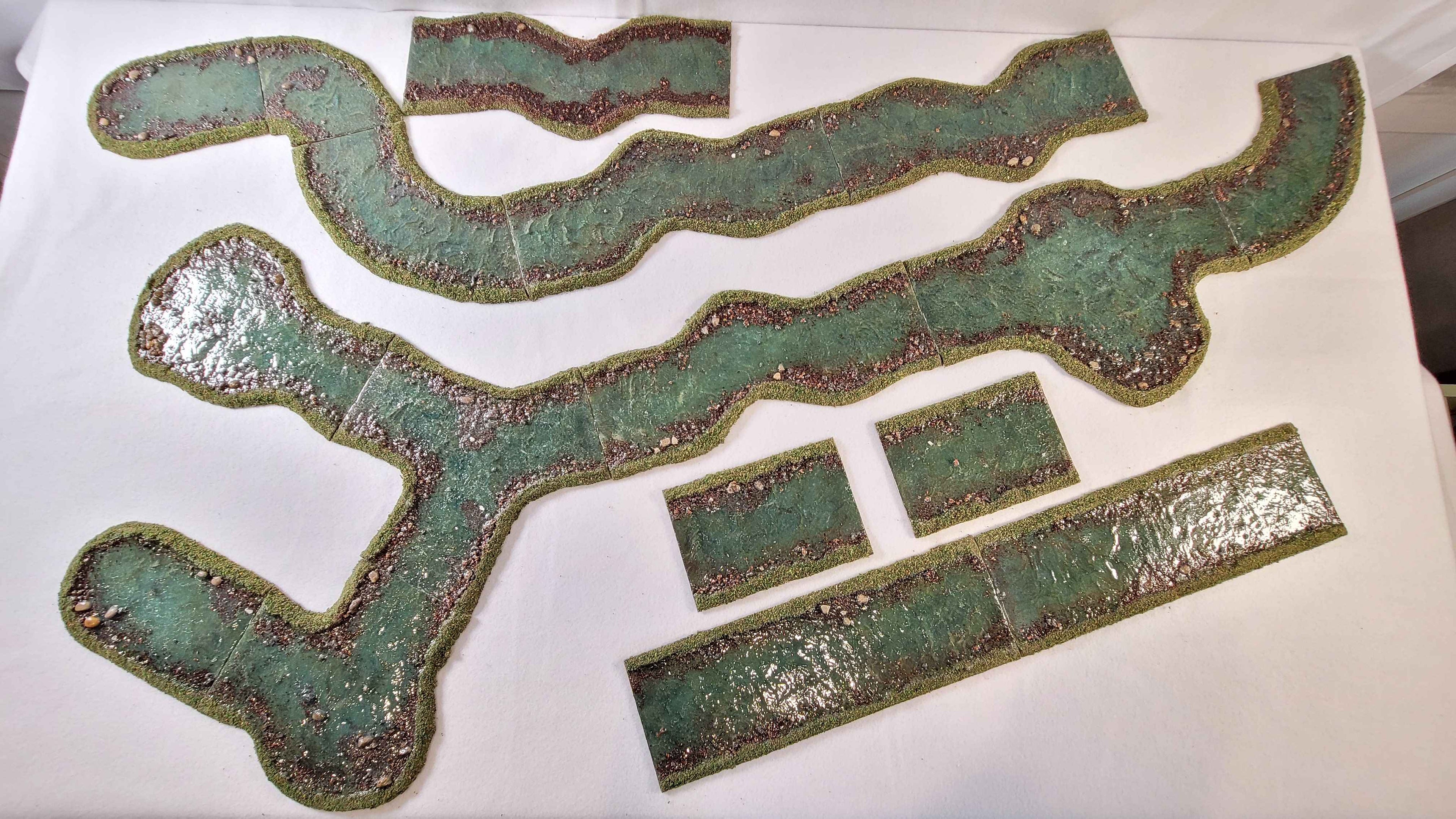 Handmade River Terrain Set – Modular Wargaming River Sections | 28mm Scale | Acrylic Base | Wargame Terrain by Chan