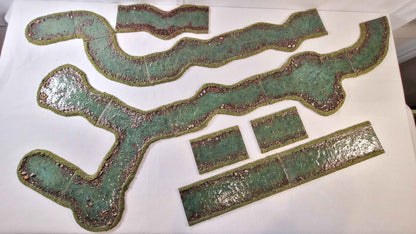 Handmade River Terrain Set – Modular Wargaming River Sections | 28mm Scale | Acrylic Base | Wargame Terrain by Chan