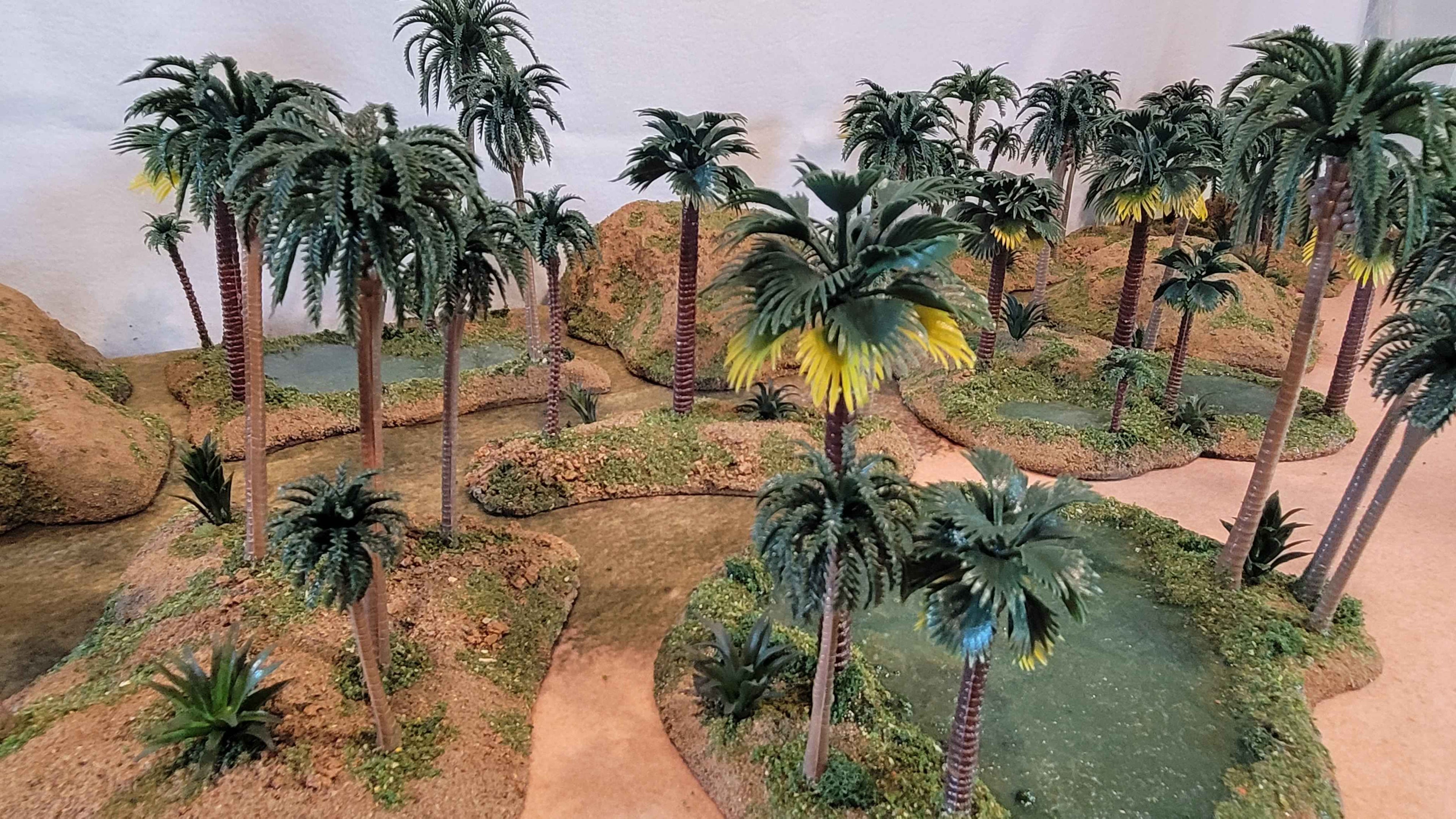 Oasis Terrain Set (18 Pieces) — Handmade, Palms, Resin Pools, MDF Based