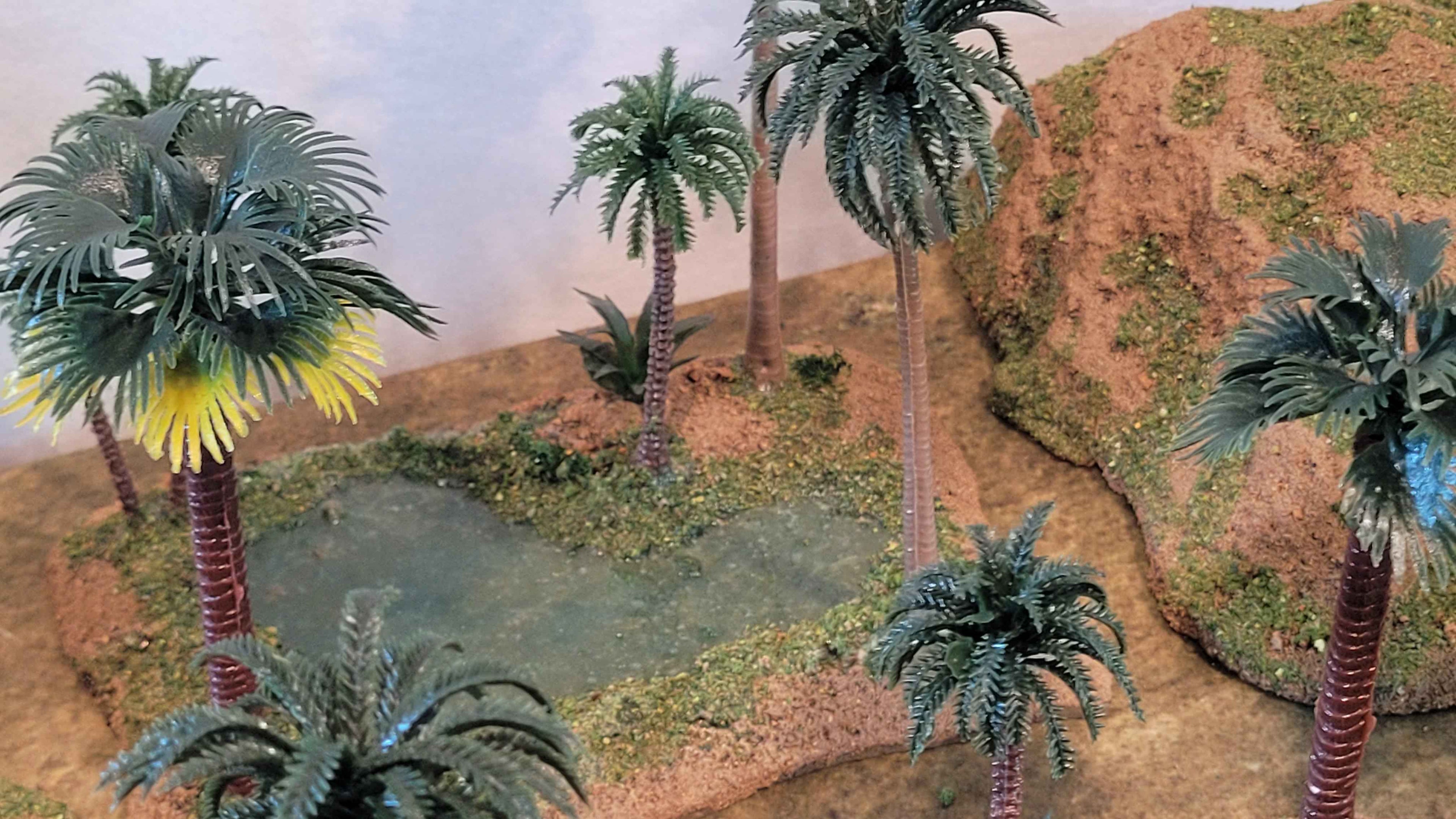 Oasis Terrain Set (18 Pieces) — Handmade, Palms, Resin Pools, MDF Based