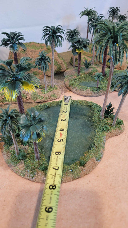 Oasis Terrain Set (18 Pieces) — Handmade, Palms, Resin Pools, MDF Based