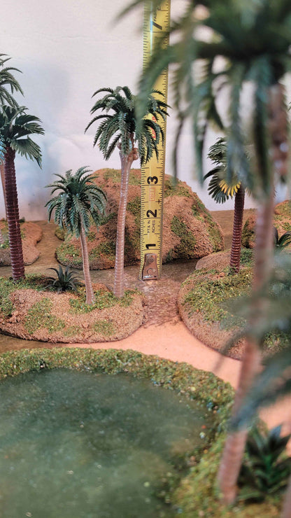 Oasis Terrain Set (18 Pieces) — Handmade, Palms, Resin Pools, MDF Based