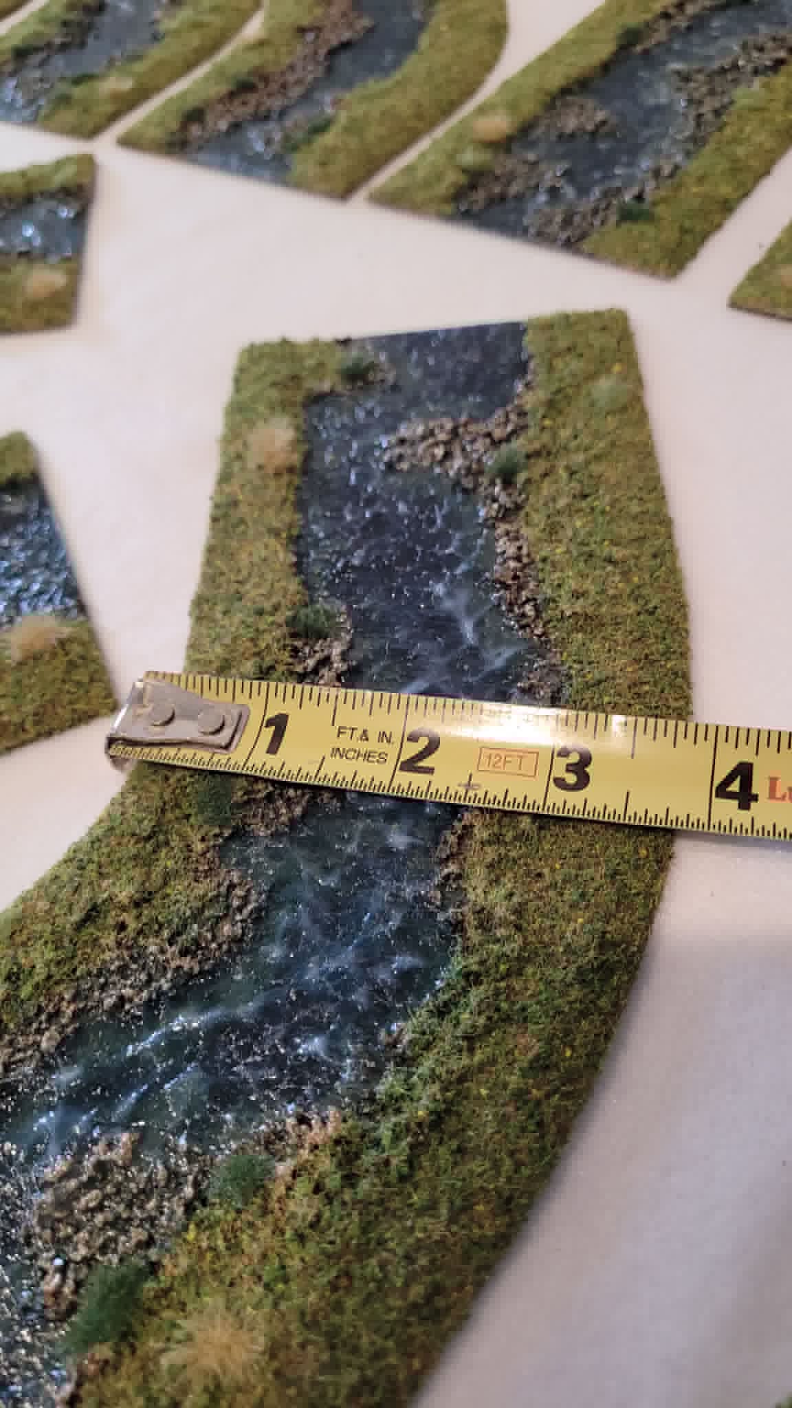 Over 15ft of Handmade 28mm Stream Set — 18-Piece Flocked River Terrain with Bends, Forks, Ponds &amp; Springs | Wargaming &amp; RPG Water Features