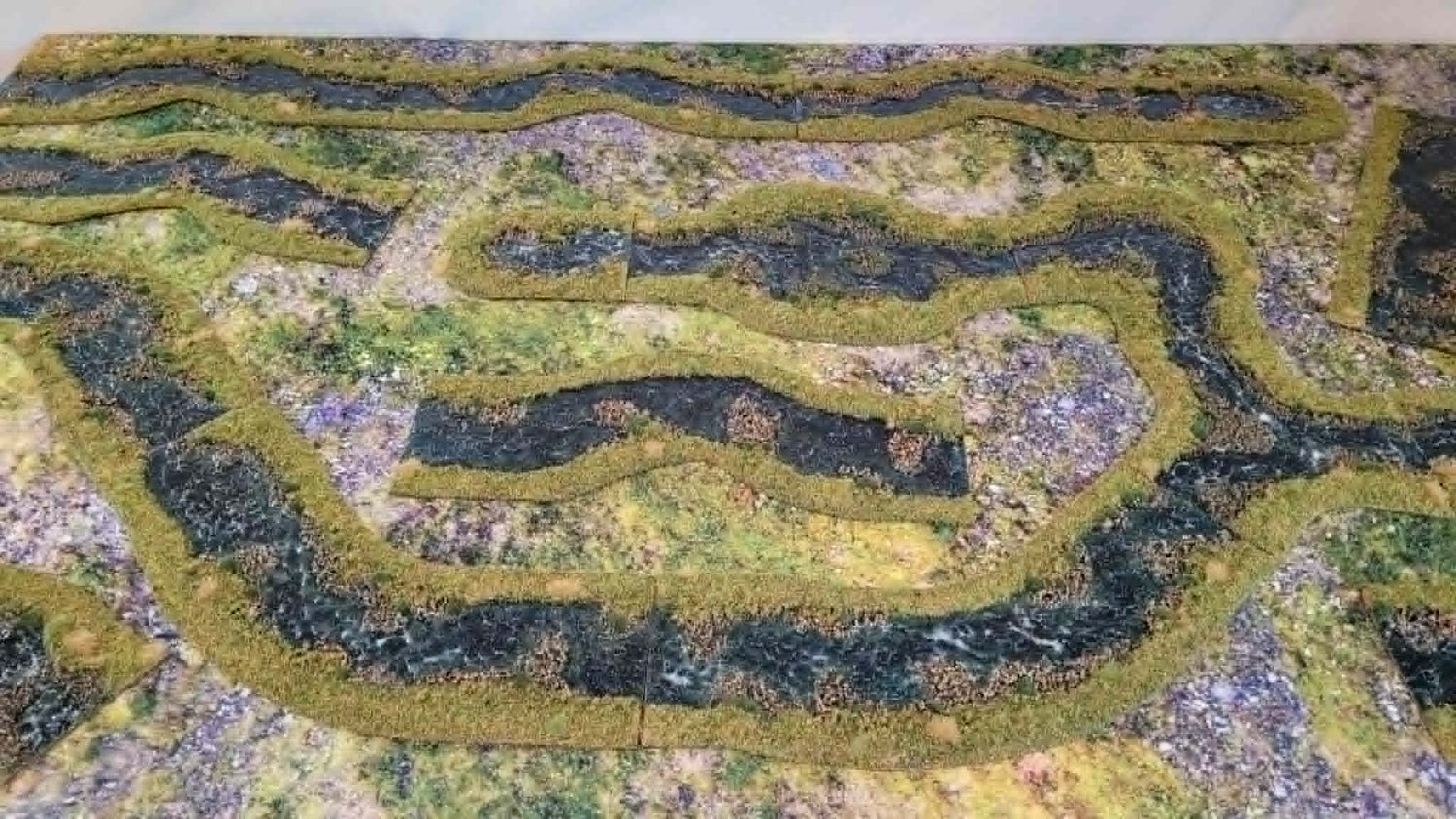 Over 15ft of Handmade 28mm Stream Set — 18-Piece Flocked River Terrain with Bends, Forks, Ponds &amp; Springs | Wargaming &amp; RPG Water Features