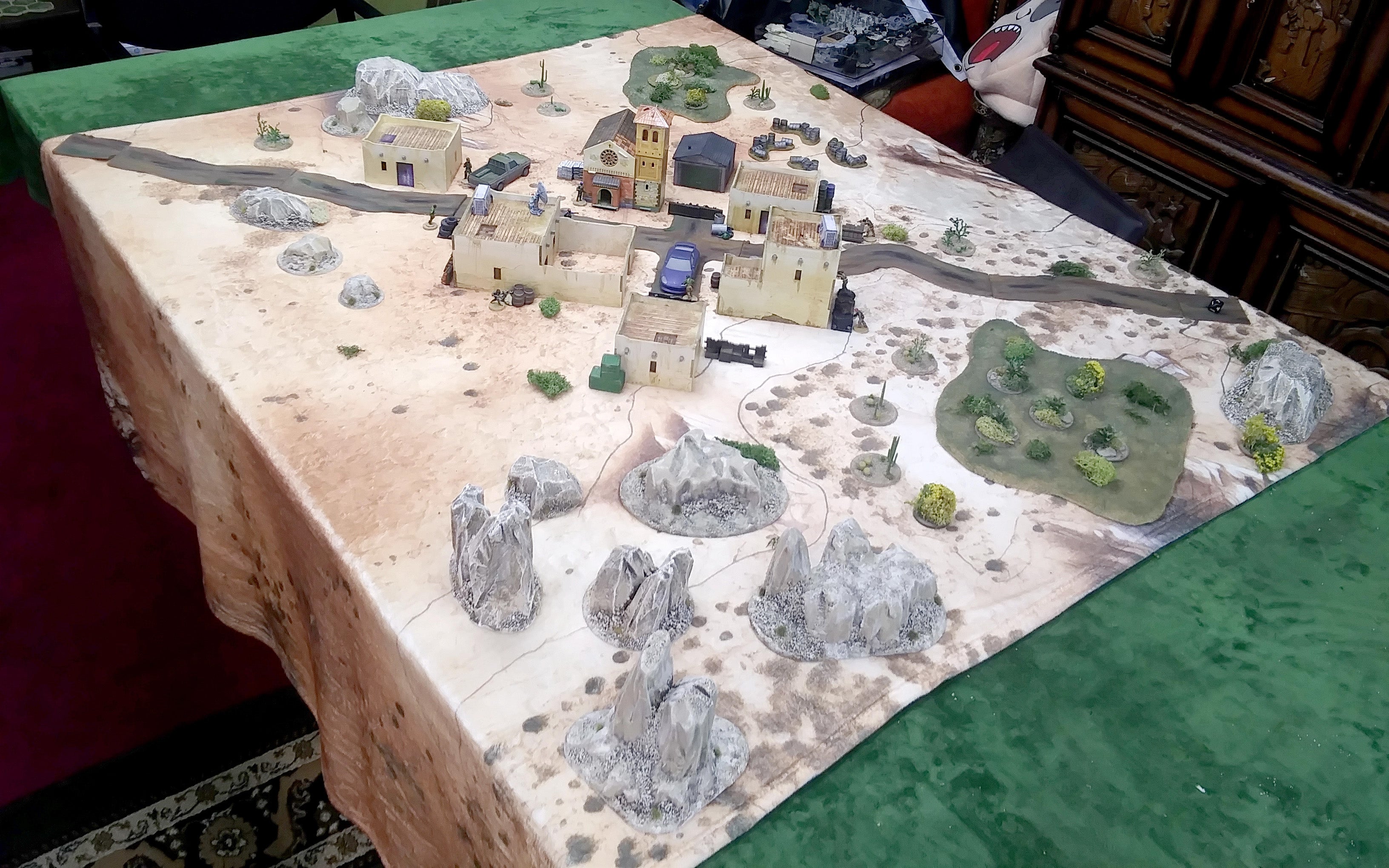 a table with a model of a town on it