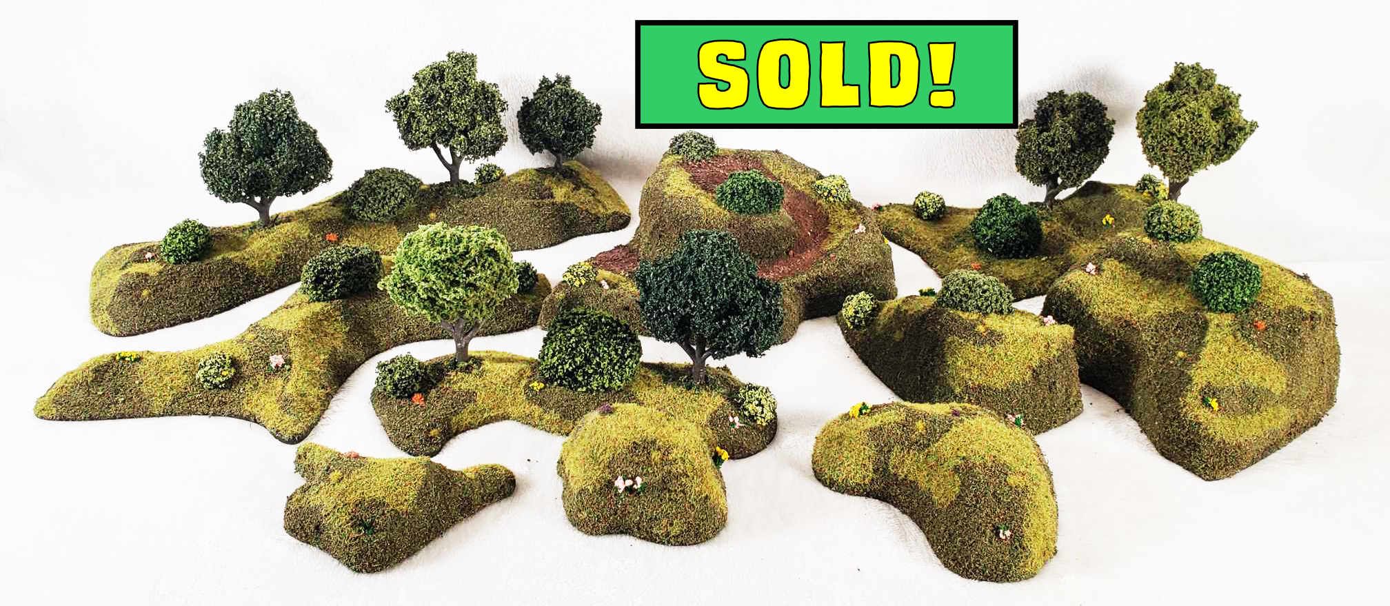 10 Piece Handcrafted Forest &amp; Hill Terrain Set – 28mm Wargaming Scenery