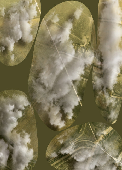 FeltPro Cut &amp; Play Great War cloud sheet — cumulus shapes printed over WWI Western Front aerial artwork, cut out for air combat cloud cover