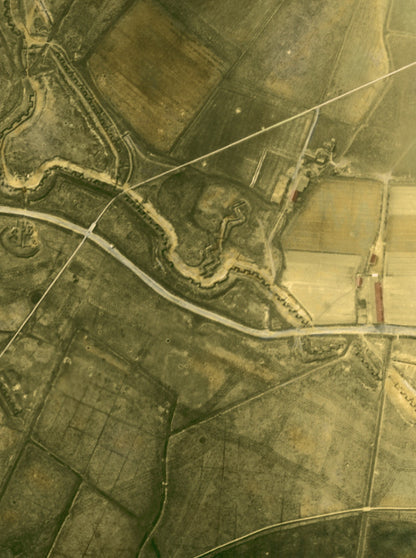 The Salient FeltPro WWI aerial combat wargame mat showing Western Front trench lines, shell craters, road and railway from altitude