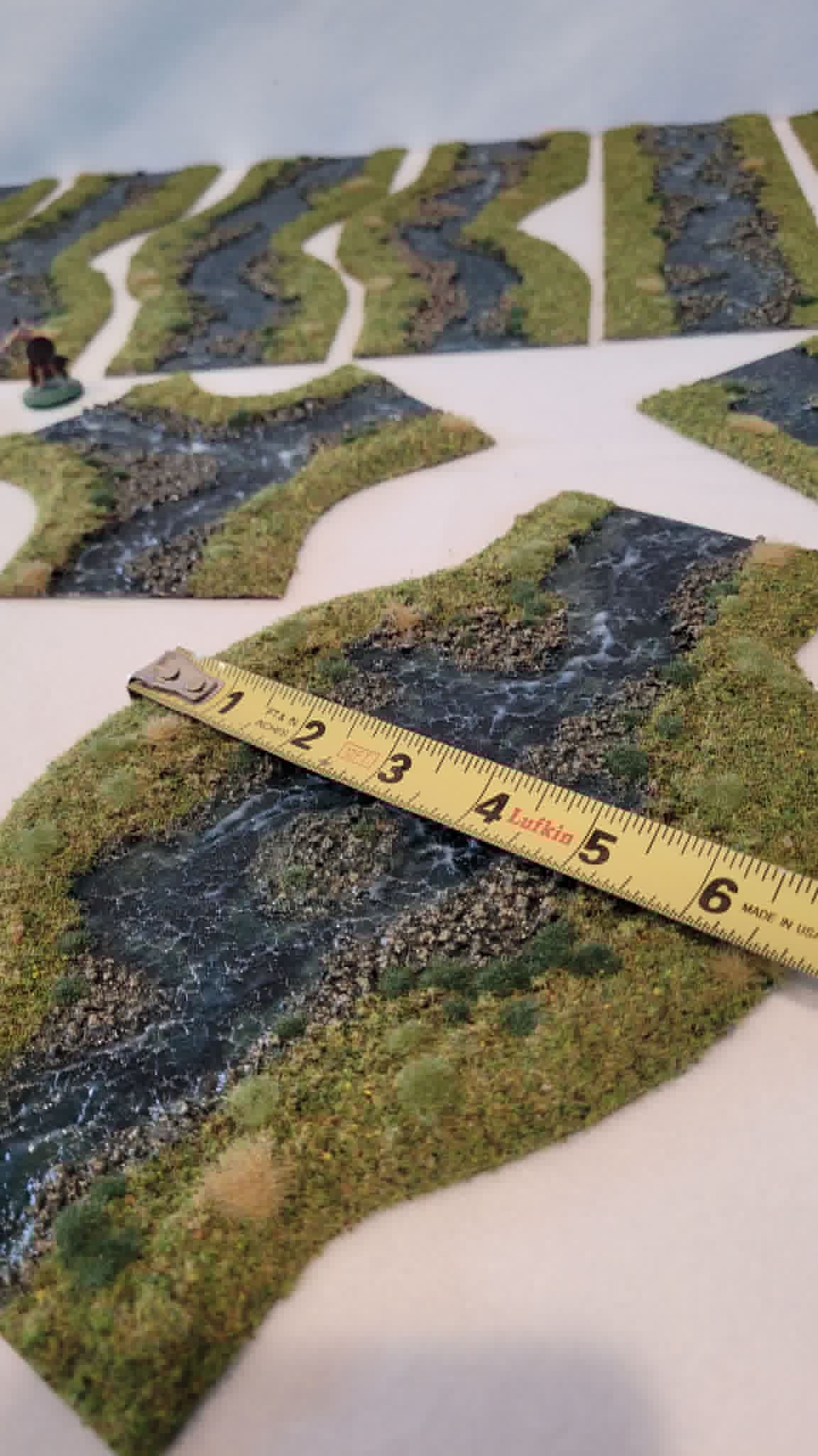 Over 15ft of Handmade 28mm Stream Set — 18-Piece Flocked River Terrain with Bends, Forks, Ponds &amp; Springs | Wargaming &amp; RPG Water Features