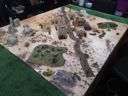 a table that has a model of a town on it