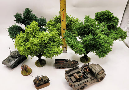 Handmade Wargaming Trees – Set of 5 Smalls | Weighted Bases | 28mm / 15mm Tabletop Terrain