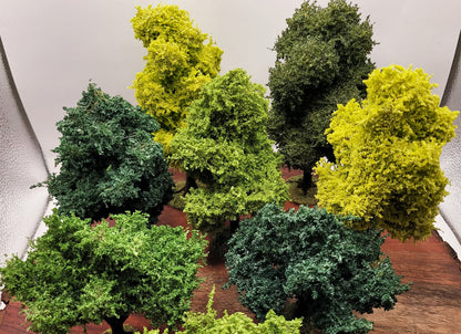 Handmade Wargaming Trees – Set of 8 | Weighted Bases | 28mm / 15mm Tabletop Terrain