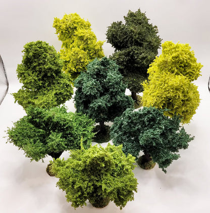 Handmade Wargaming Trees – Set of 8 | Weighted Bases | 28mm / 15mm Tabletop Terrain