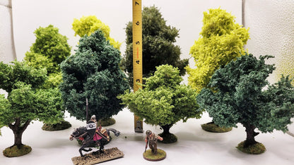 Handmade Wargaming Trees – Set of 8 | Weighted Bases | 28mm / 15mm Tabletop Terrain